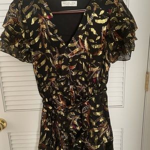 A Rachel Zoe black and gold sparkly midi dress